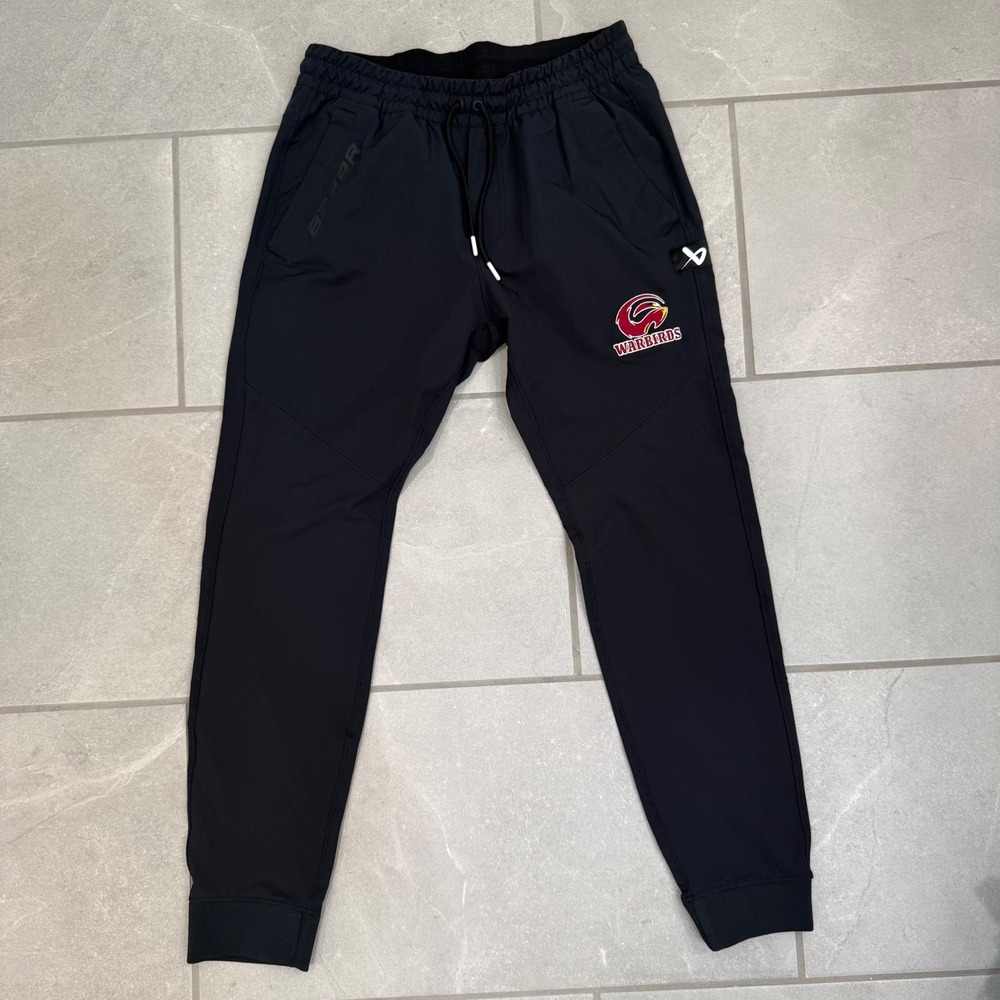 Bauer Team Warbirds Hockey Jogger Pants Mens Small Black Tapered Athletic Cuffs